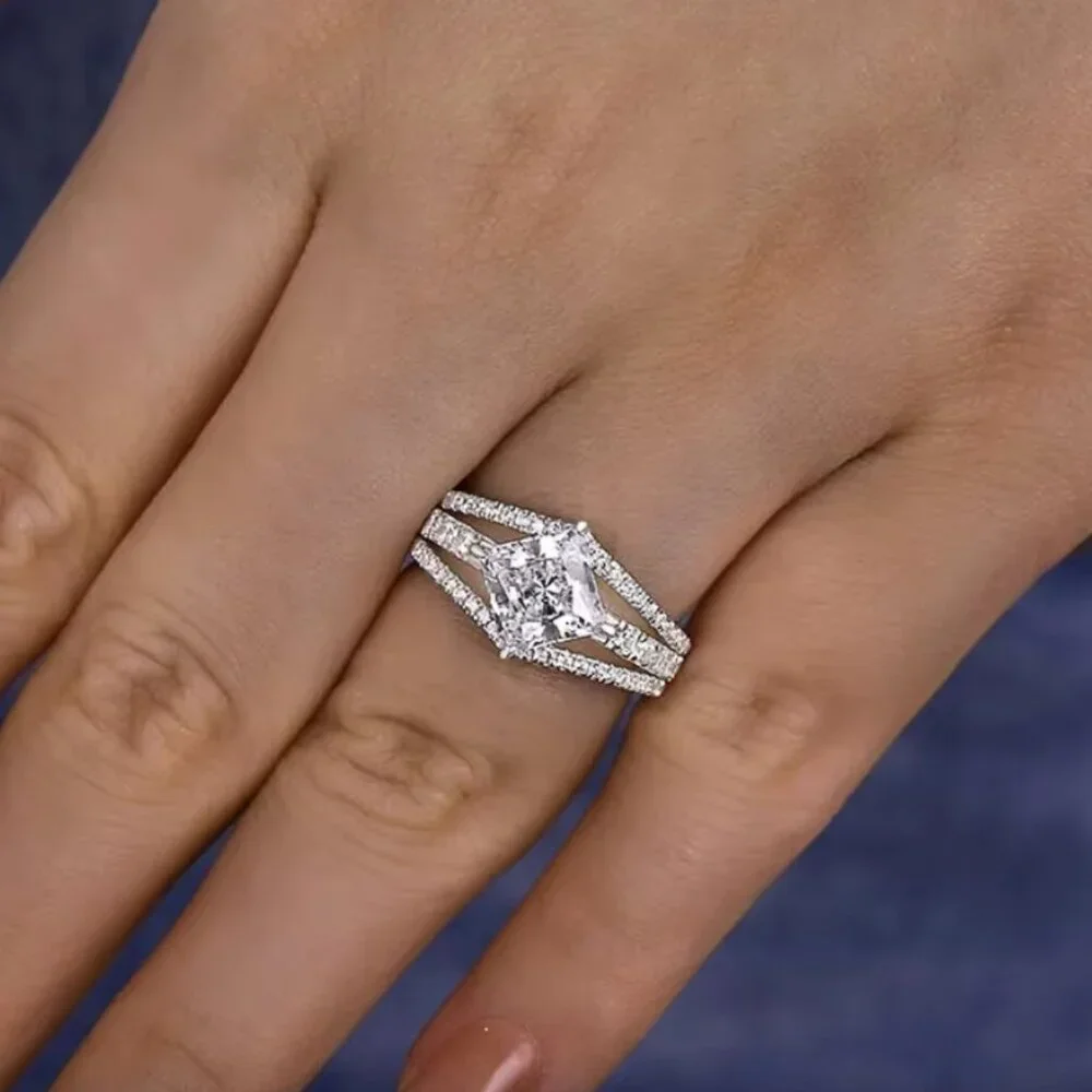 NEW 18k White Gold Diamond Princess Cut Multi Layer Ring Band Statement Ring